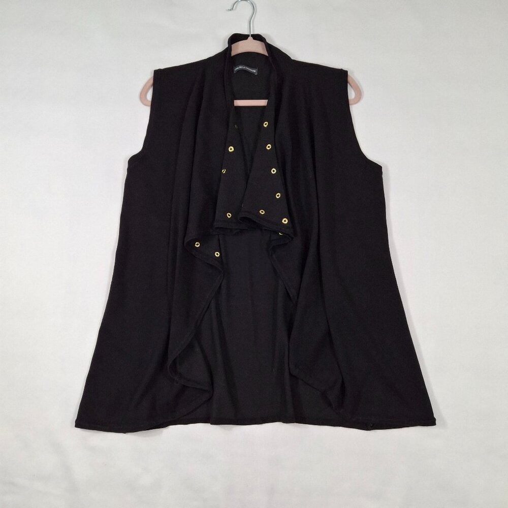 Chelsea & Theodore Sz L Sleeveless Cardigan Draped Open Front Vest Stretch Relax